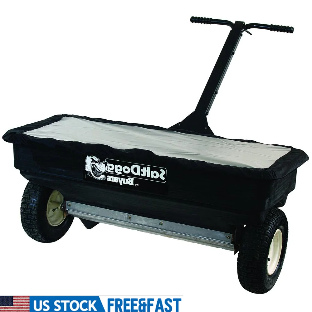 Professional Drop Salt Spreader 200 lb Capacity Stainless Steel Poly Hopper BlackWB400