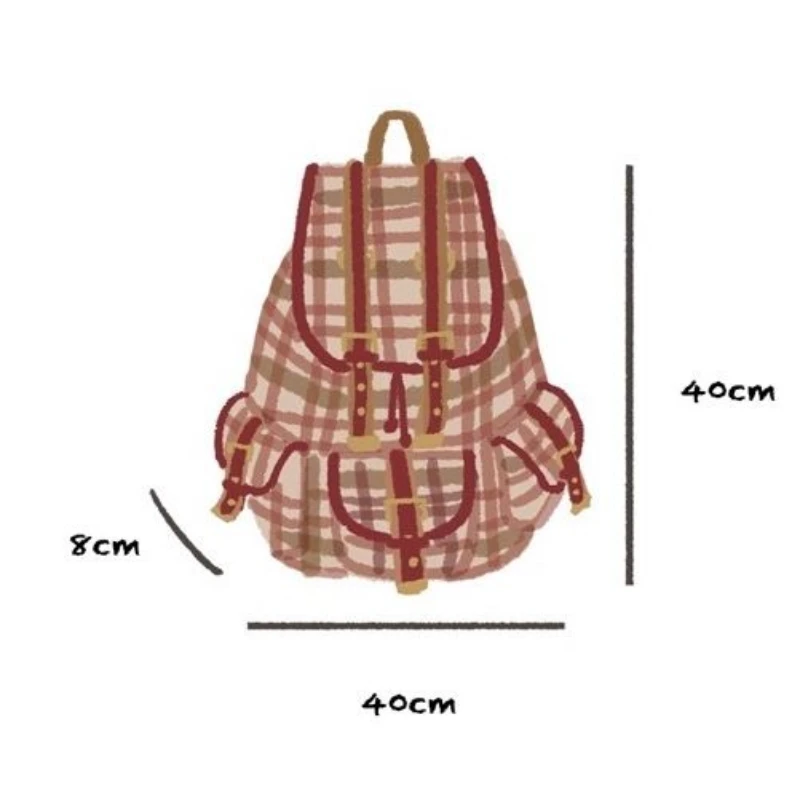 Korea Fashion Retro Red Plaid Cute Tweed Backpack Women Autumn Winter Christmas New Year Y2k Large Capacity Drawstring Schoolbag