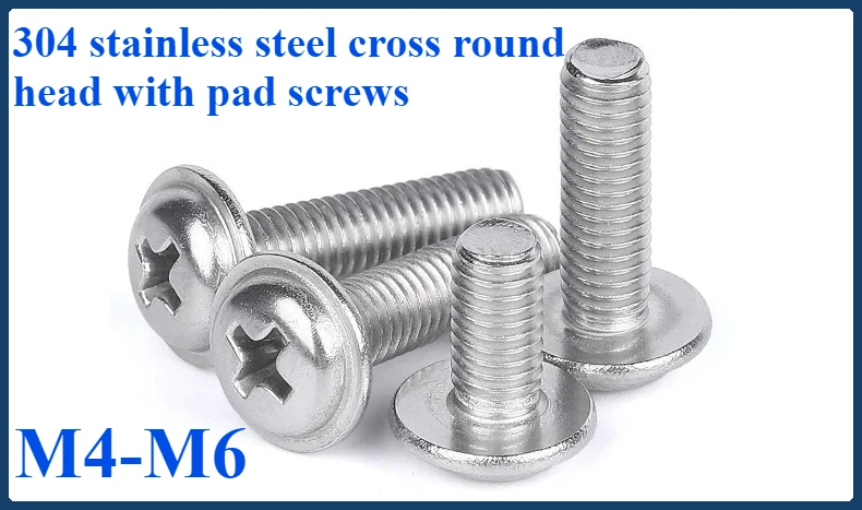 

M4 M5 M6 304 stainless steel round head with pad screws Cross round head with pad screws