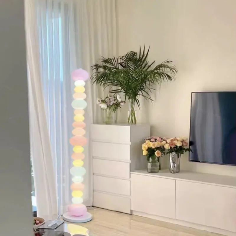 Candy rainbow floor lamp next to bedroom sofa Cream creative floor lamp