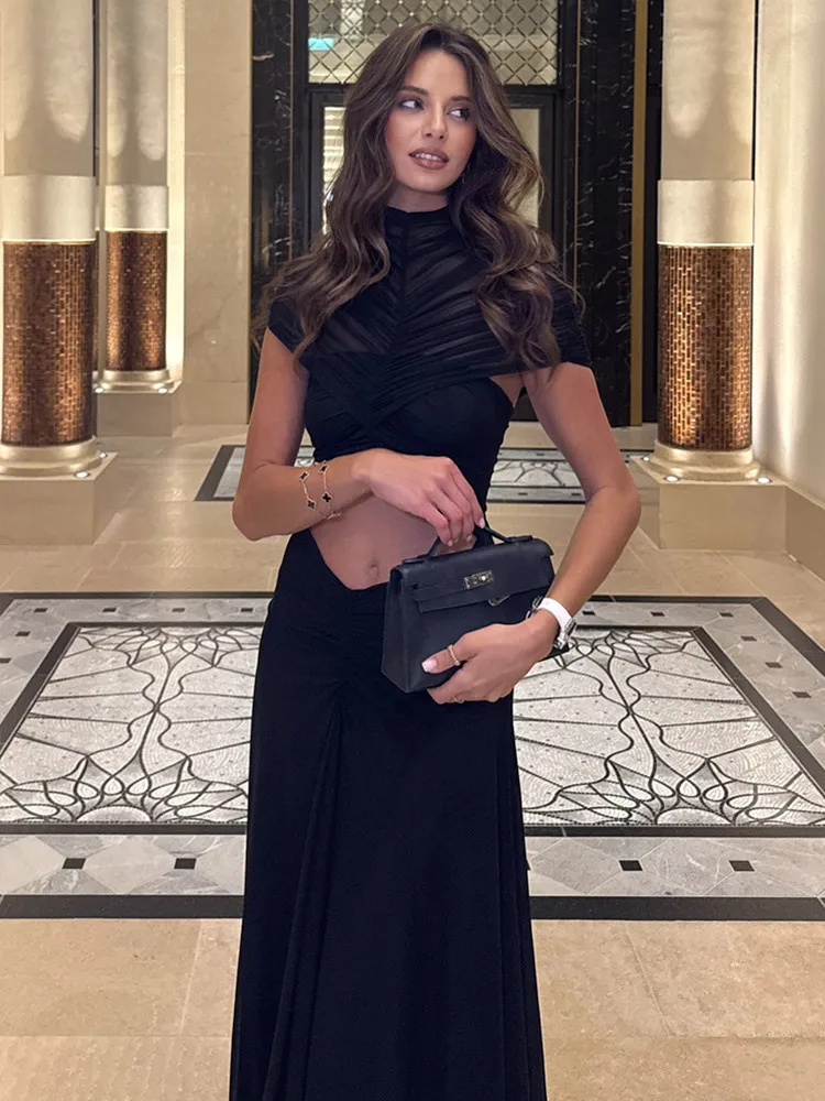 Women Celebrity Sexy Cut Out Brown Black Celebrity Draped Maxi Long Gowns Dress 2025 Elegant Evening Party Club Vestido