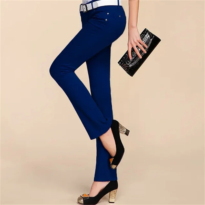 Primavera outono branco denim micro-flare calças femininas estudantes versão coreana é calças de perna larga moda casual leggings jj999