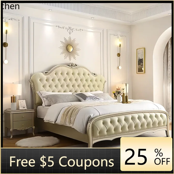 

CZ Solid Wood Double Bed 1.8m Master Bedroom Light Luxury Large Bed 1.5m High-end Princess Wedding Bed
