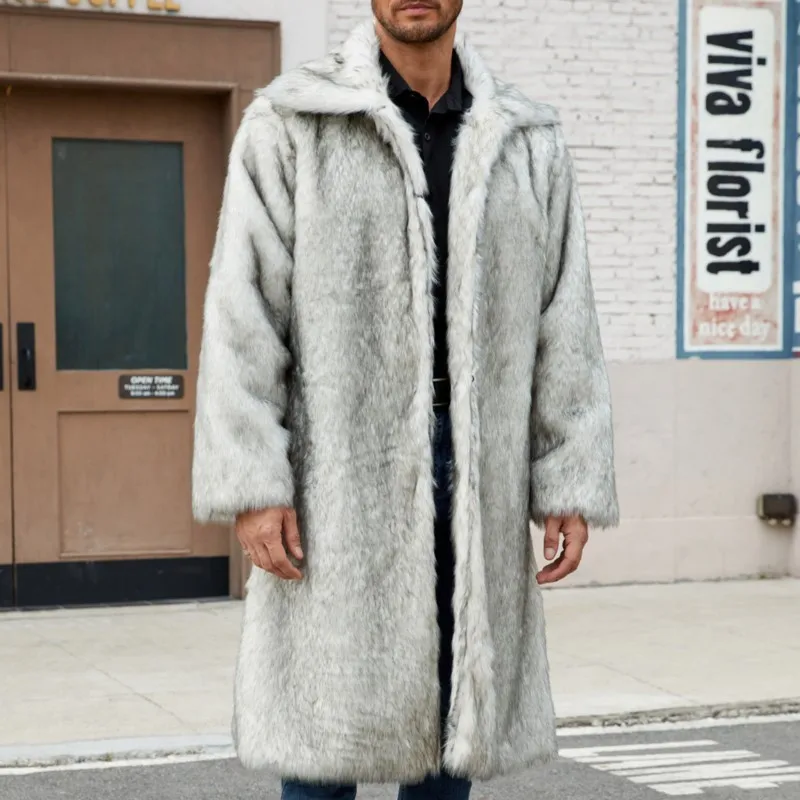 

2025 Winter Thicken Warm Jackets Coats Retro Mens Fur Fluffy Long Coats Jacket Outerwear Faux Fur White Color Loose Jacket Tops
