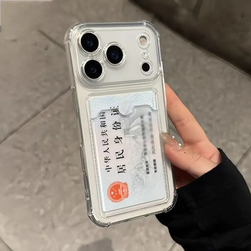 Luxus-Kartensteckplatz-Taschen-Telefonhülle für iPhone 17 16 15 14 13 12 11 Pro Max Air 6 7 8 Plus SE 2020 16e Klare Brieftaschen-Rückseite – Detail 3