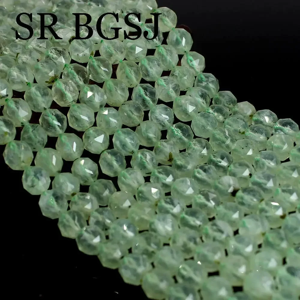 

8-9mm AAA Prehnite Polygonal Faceted Round Gems Stone Jewelry Making Beaded Beads Strand 15"