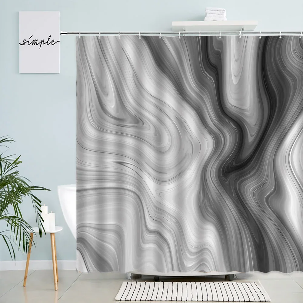 Abstract Marble Shower Curtains Creative Geometric Black Line Grey Ombre Bath Curtain Modern Print Cloth Home Bathroom Decor Set