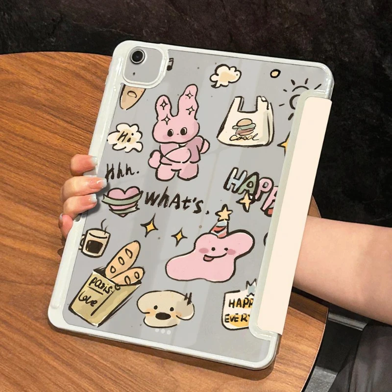 Happy Pink Bunny Smart PU Case for 10.9 10th Gen Air 4 Air 5 IPad 10.2 8th 9th Gen 2020 Pro 11 Ipad 5th 6th 9.7 Cover Funda