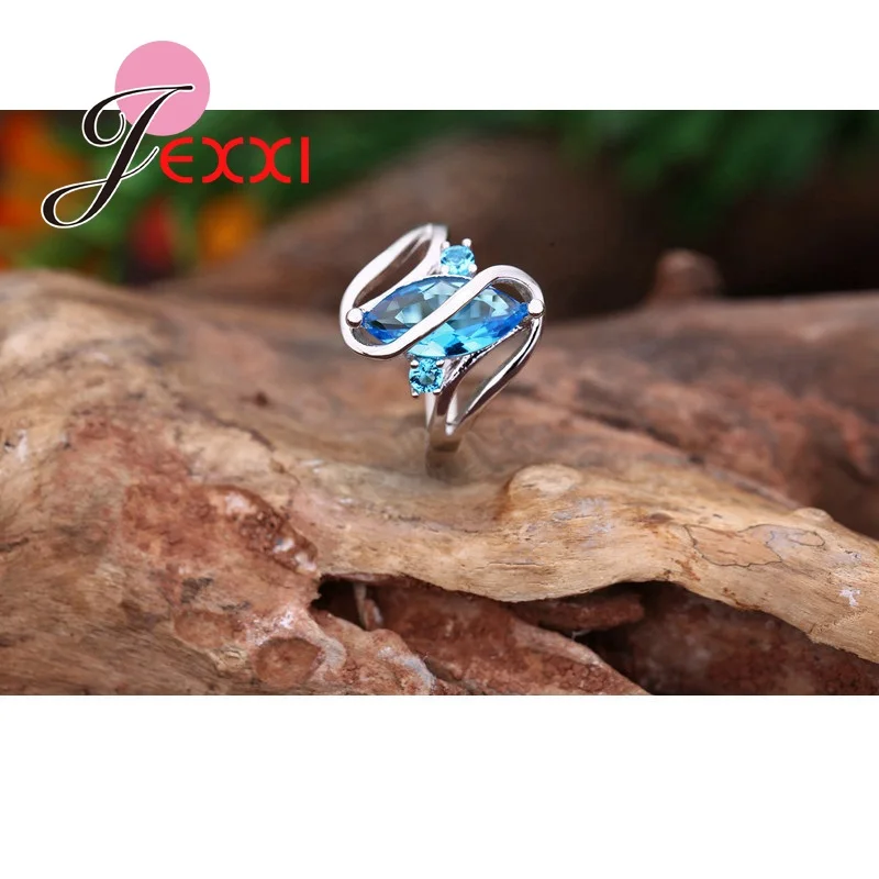 High-End Lake Blue Cubic Zirconia Luxury Stone For Women Wedding 925 Sterling Silver Color Rings Jewelry Anel Feminino