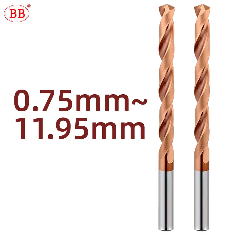 BB Carbide Drill Coated Micro Mini Bits CNC Hole Machining Tool for Steel D1=D2 Diameter Two Decimal Places 0.75mm-11.95mm