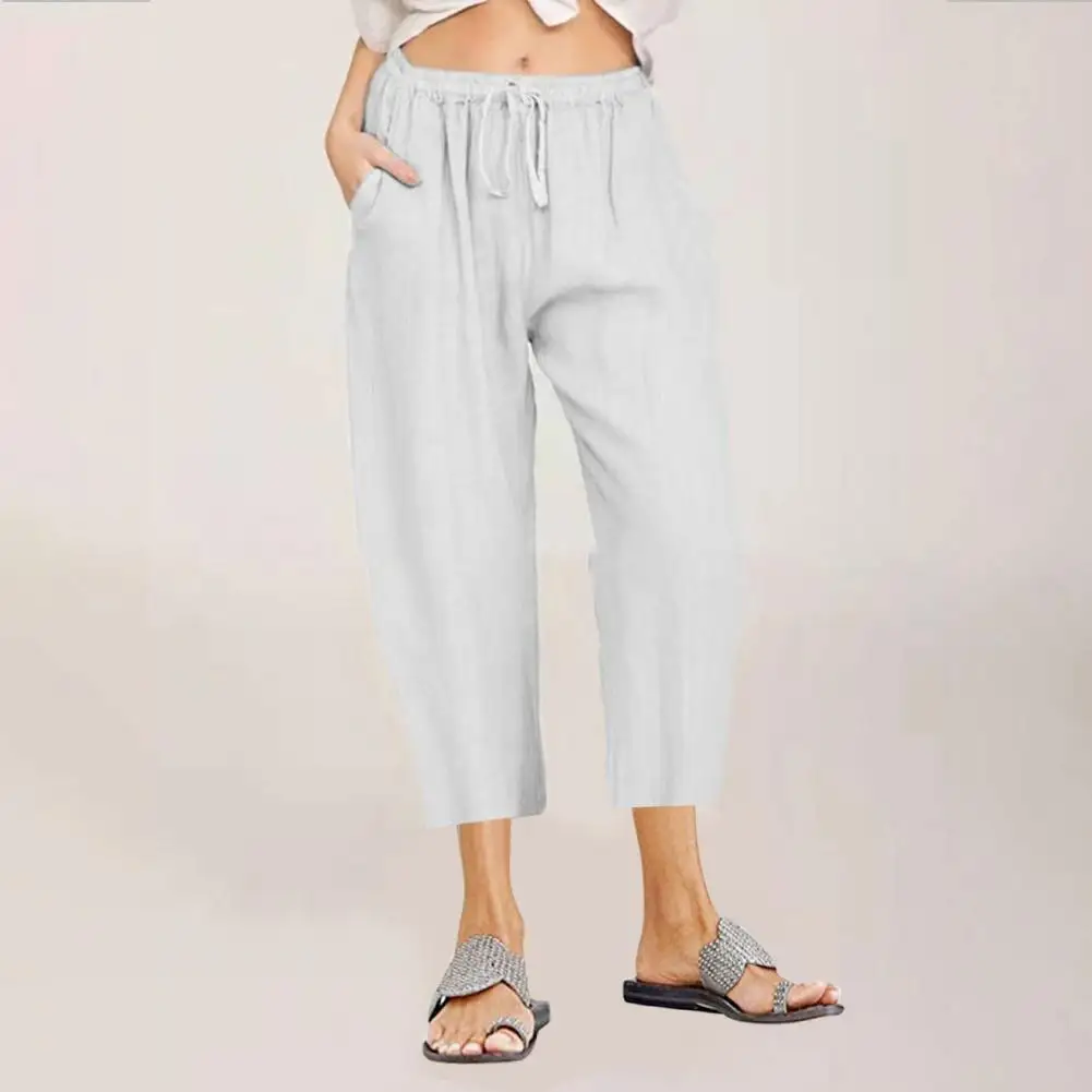 

Casual Slacks Stylish Women's Summer Cropped Pants with Elastic High Waist Wide Leg Drawstring Trousers for Casual Comfort Chic