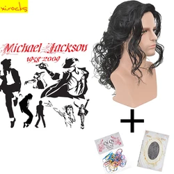 Xi-rocks – perruque de Cosplay noire micheal Jackson AD3499, cheveux bouclés mi-longs pour Halloween