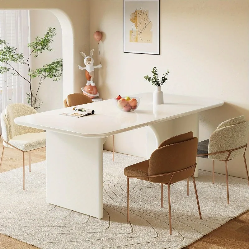 62.99 inch rectangular dining table, modern kitchen table with arched design legs, dining table for 4-6 people.