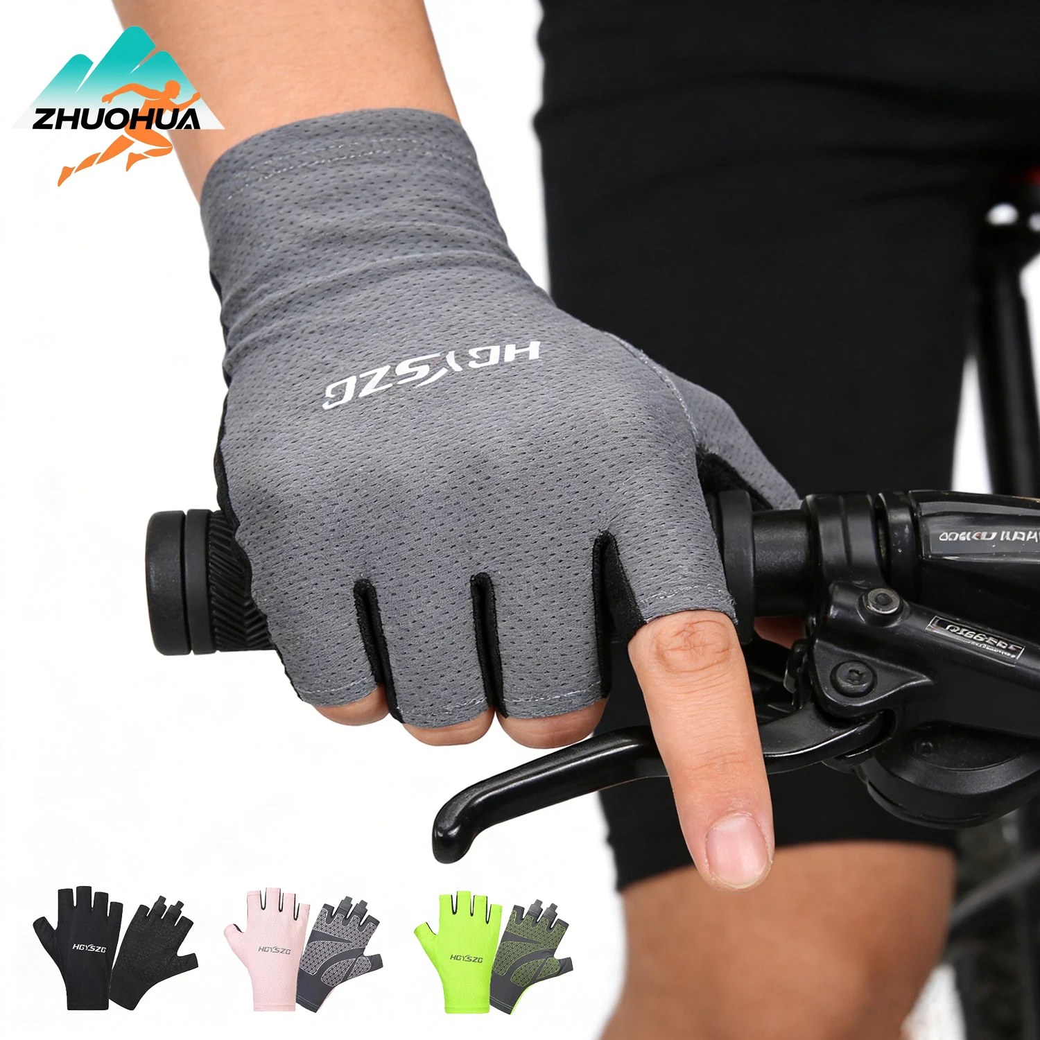 

ZHUOHUA Summer Cycling Gloves Fitness Gym Fishing Half-Finger Breathable Mesh Thin Non-slip Yoga Elastic Sport Bicycle Gloves