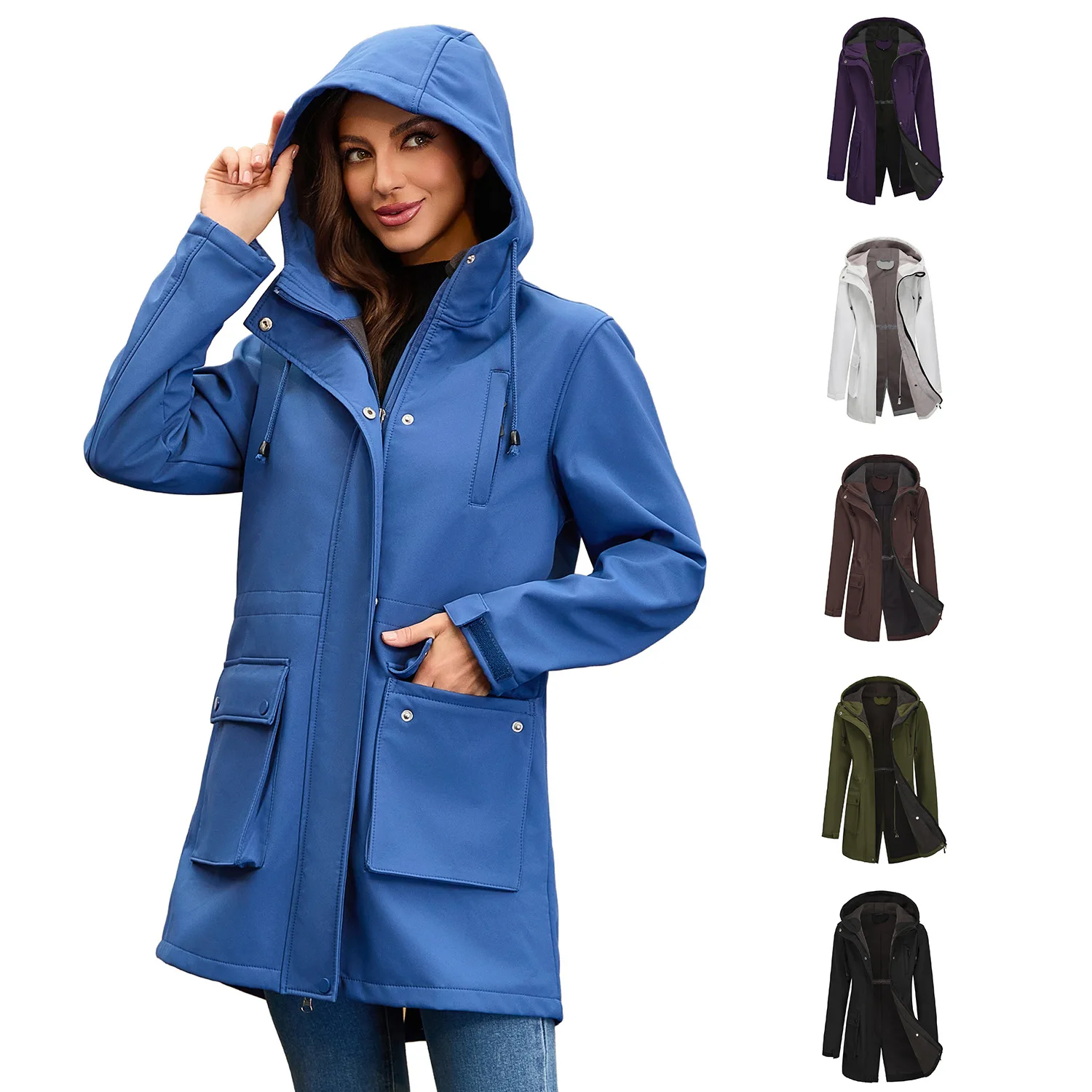 

Autumn Trench Coats Outwear Winter Jacket Ladies European Size Rainproof Hooded Rainoutwear Coat Windbreaker Women Jackets