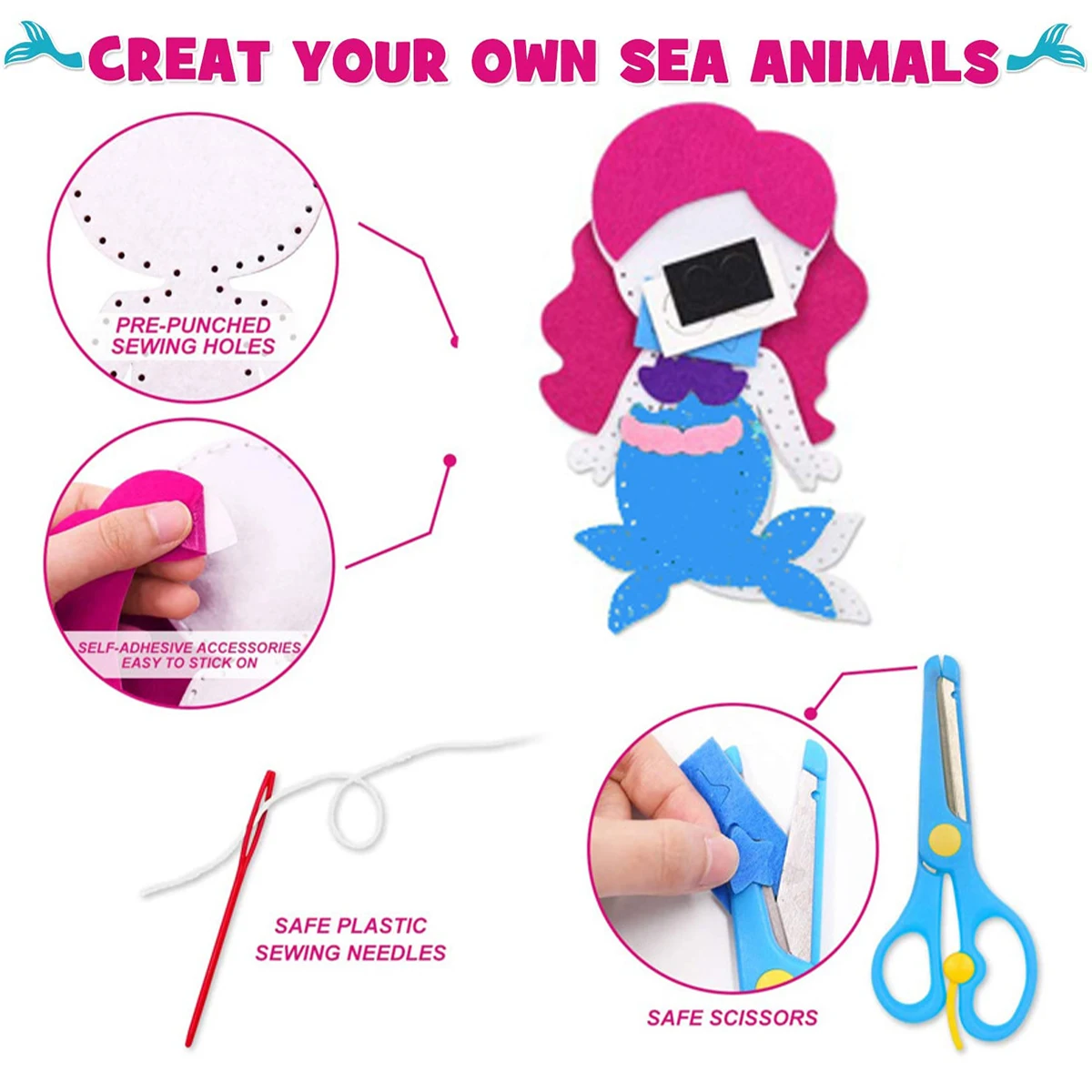 Animals Sewing Kit Woodland/Polar Animals Craft Kit Ocean Animals Mermaid DIY Felt Craft Kit Sewing Felt Toy for Kids Aged 3-12