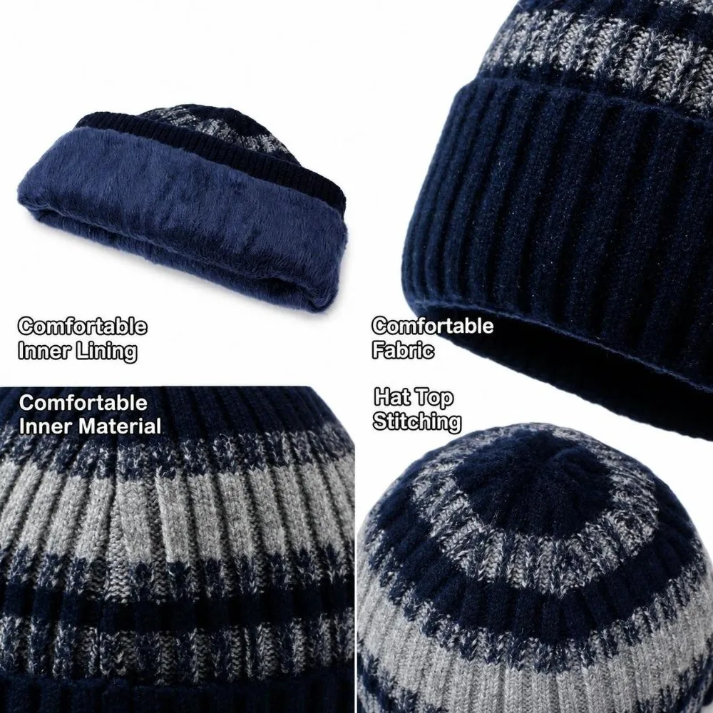 Trendy Gradient Color Knitted Beanie Hat Thickened Cold Proof Warm Winter Cap Windproof Pullover Hat Autumn Winter