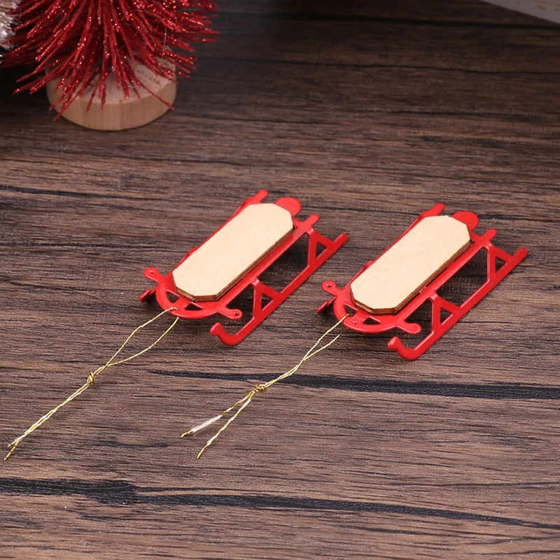 1:12 Dollhouse Mini Sleigh Model Ski Board Xmas Tree Pendant Christmas Decor Kids Pretend Play Toys Gift