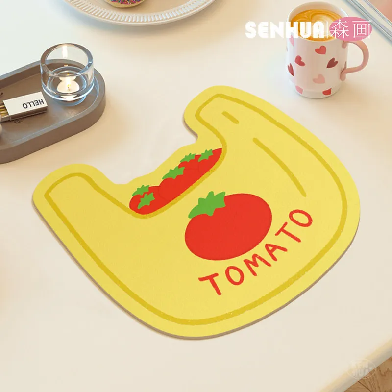 VIKAMA tomato pattern bib shape super absorbent drain mat fun food playful kitchen kitchen countertop absorbent non slip pad