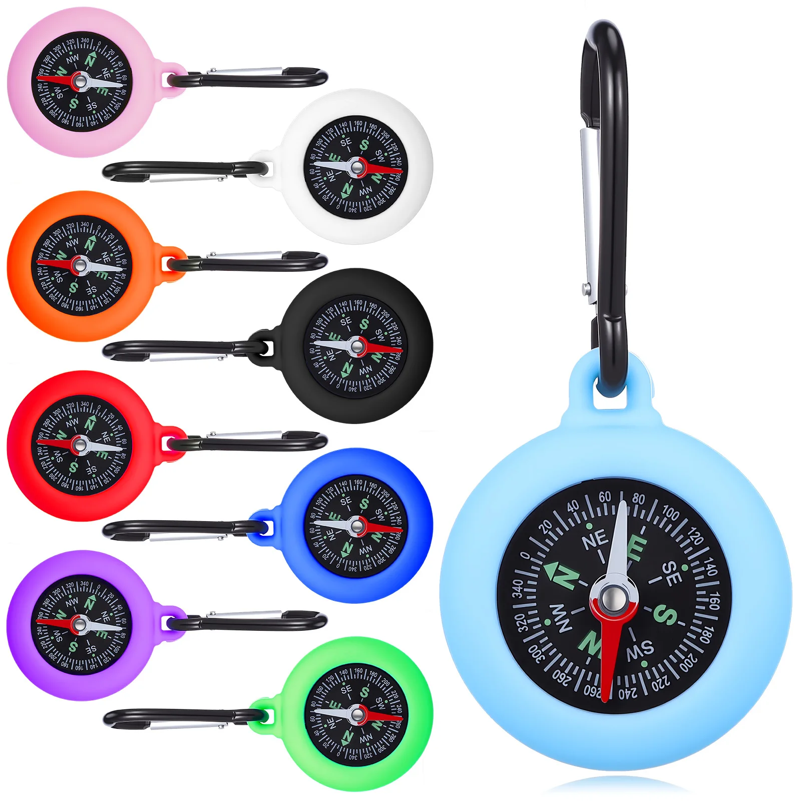 

9 Pcs Outdoor Mini Compass Fashion Carabiner Hand Held Backpack Handheld Zinc Alloy Bottle Hanging Buckle