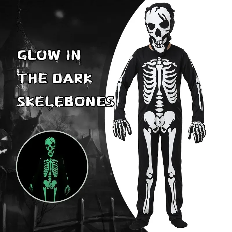 Glow in The Night Skull Onesie Halloween Popular Children Dress Up Costumes Party Birthday Love Live Cosplay Dress Up Props