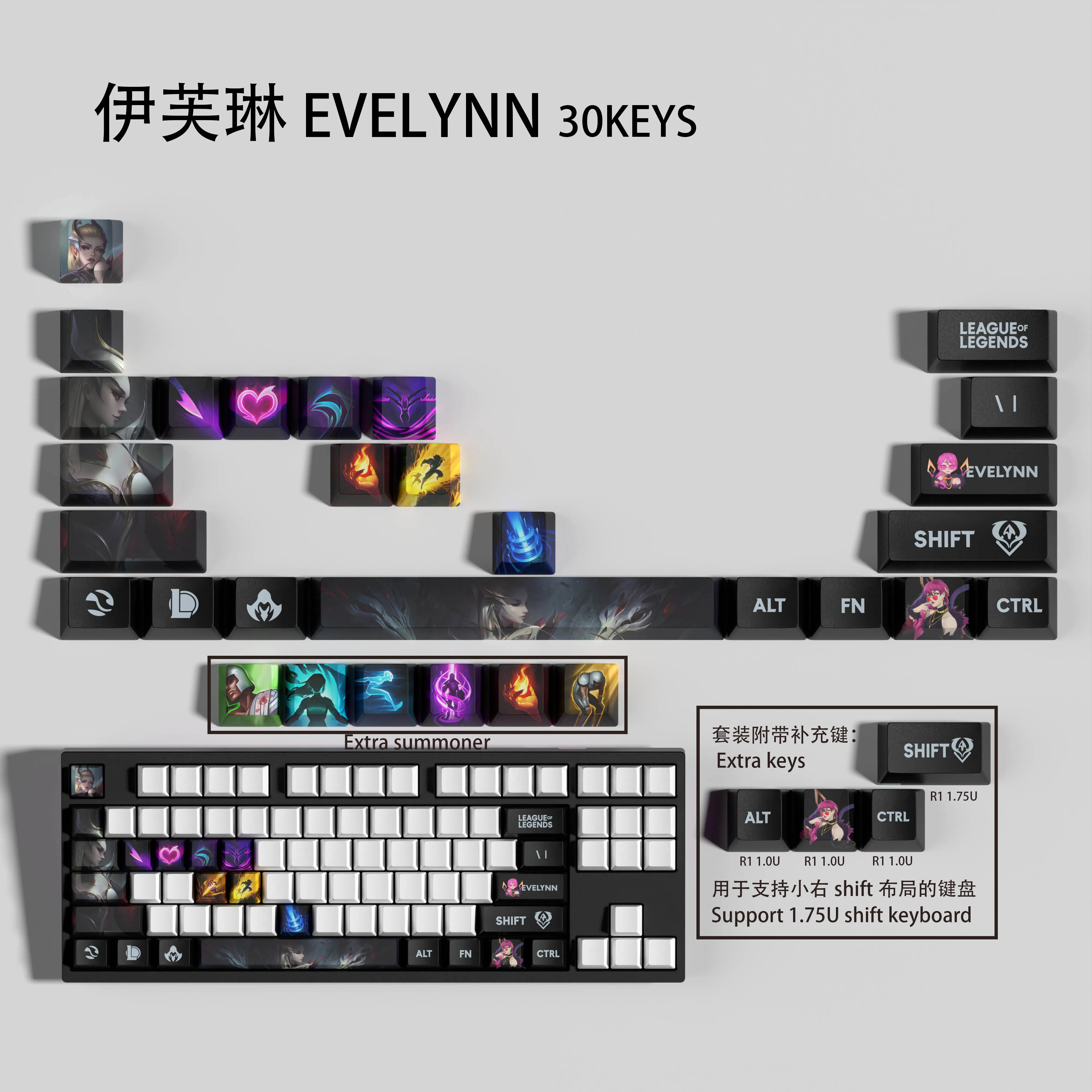 EVELYNN KEYCAPS New design League of Legends keycaps 30KEYCAPS  OEM Profile Keycaps for mechanical keyboard