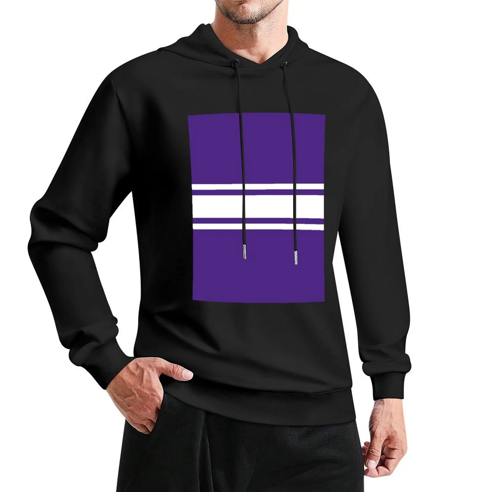 Purple & White Power Stripe Pullover Hoodie aesthetic clothing new features of hoodies & sweatshirts