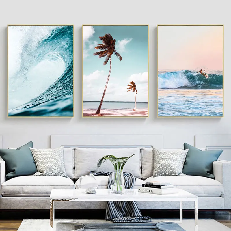 

Nordic Style Sea Surfing Posters And Print Waves Seascape Canvas Painting Beach Wall Art Pictures For Living Room Decor