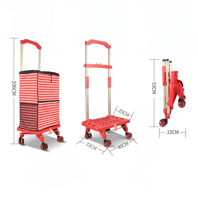 

Foldable Shopping Cart, Portable Utility Lightweight Grocery Trolley with 4 Rotate Wheels & Telescoping Handle