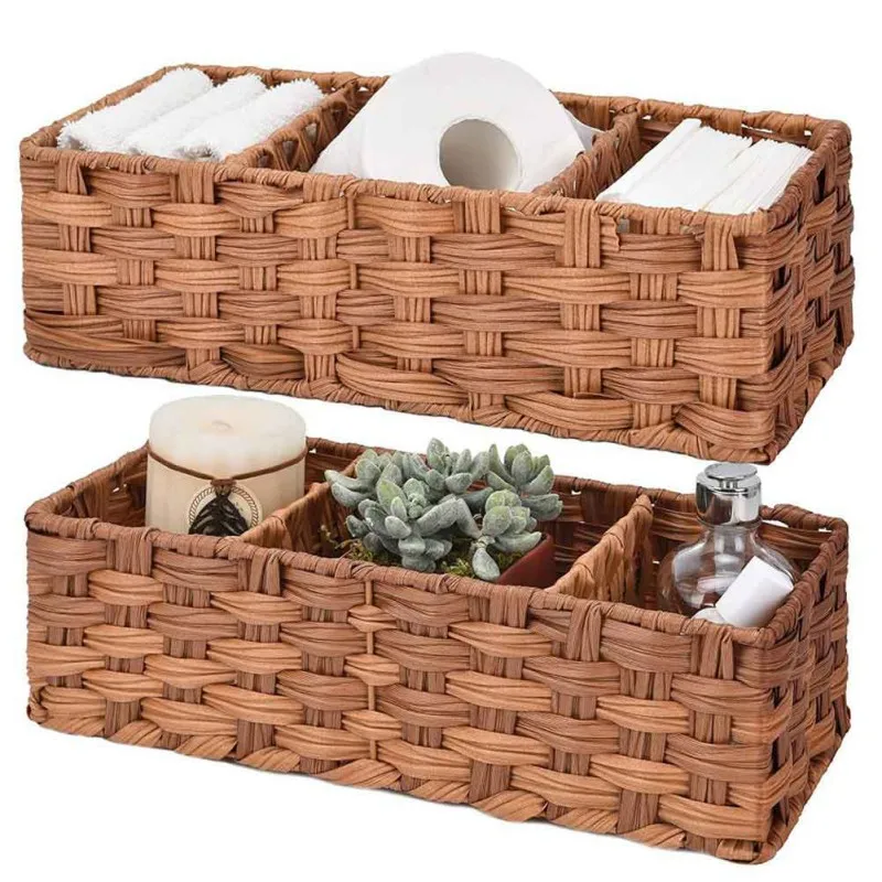 36x15cm Handmade Woven Storage Baskets Desktop Storage Box Rectangle Sundries Snack Toy Organizer Cosmetic Container