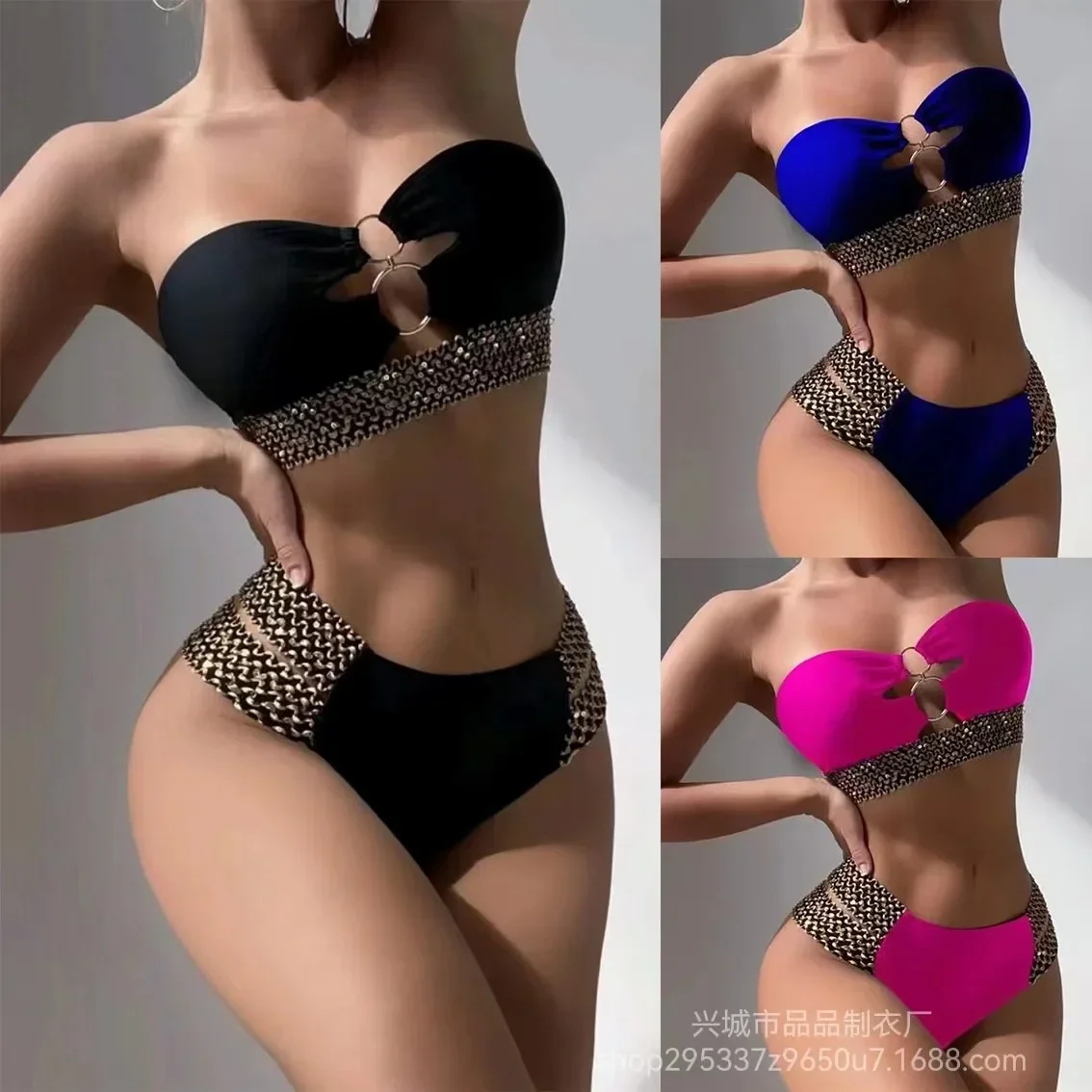 Biquíni preto feminino 2023 sexy maiô feminino cintura alta 2 peça de banho sólido natação bandeau maiô beachwear biquini