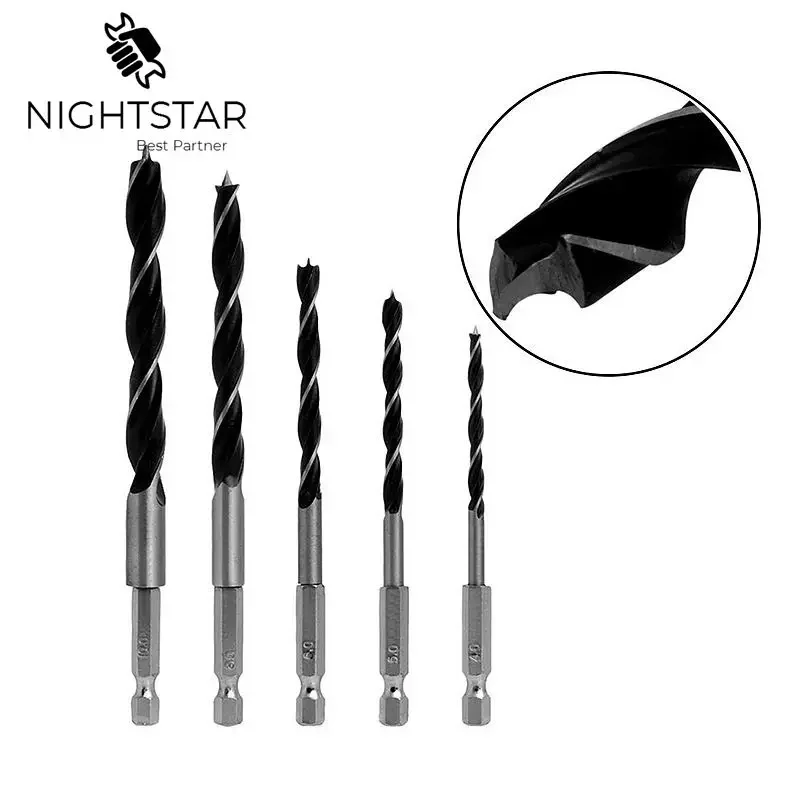 

5pcs Drill Bit Set 4 5 6 8 10mm Quick Change Metal Tools 1/4" Hex Shank Wood HCS Power Woodworking Wood Drill Bit