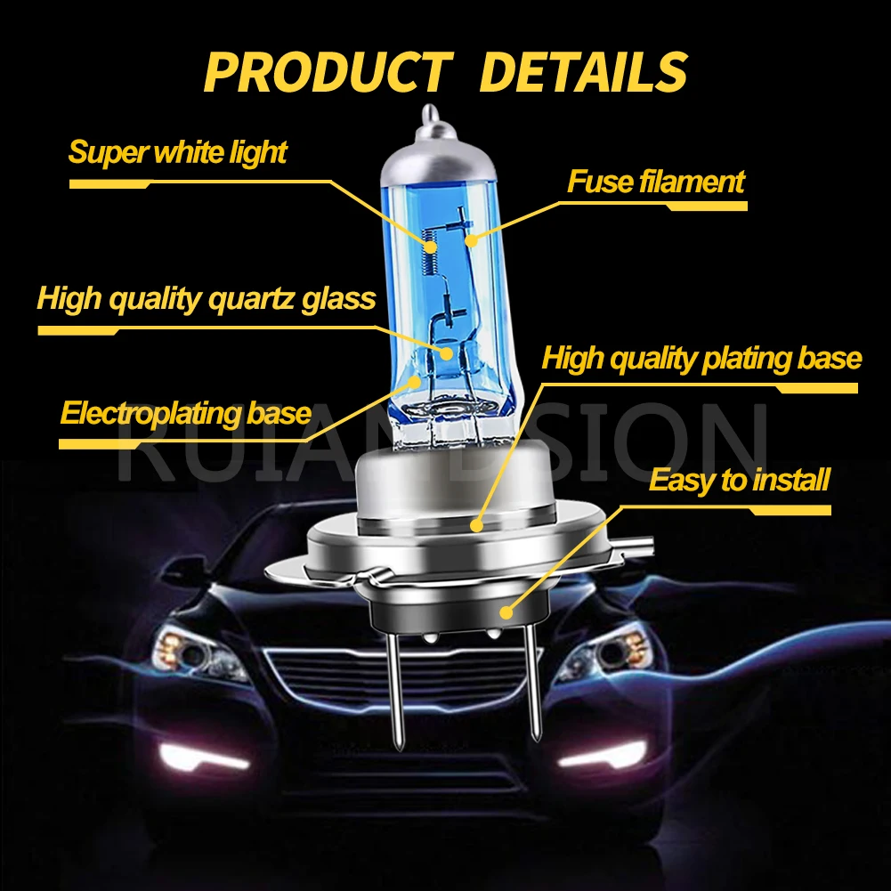 2pcs H1 H3 H7 Halogen Bulb White 12V 55W 100W Blue Yellow Glass Car HeadLight Auto Light Xenon Fog Lamp Car Lamps 24V