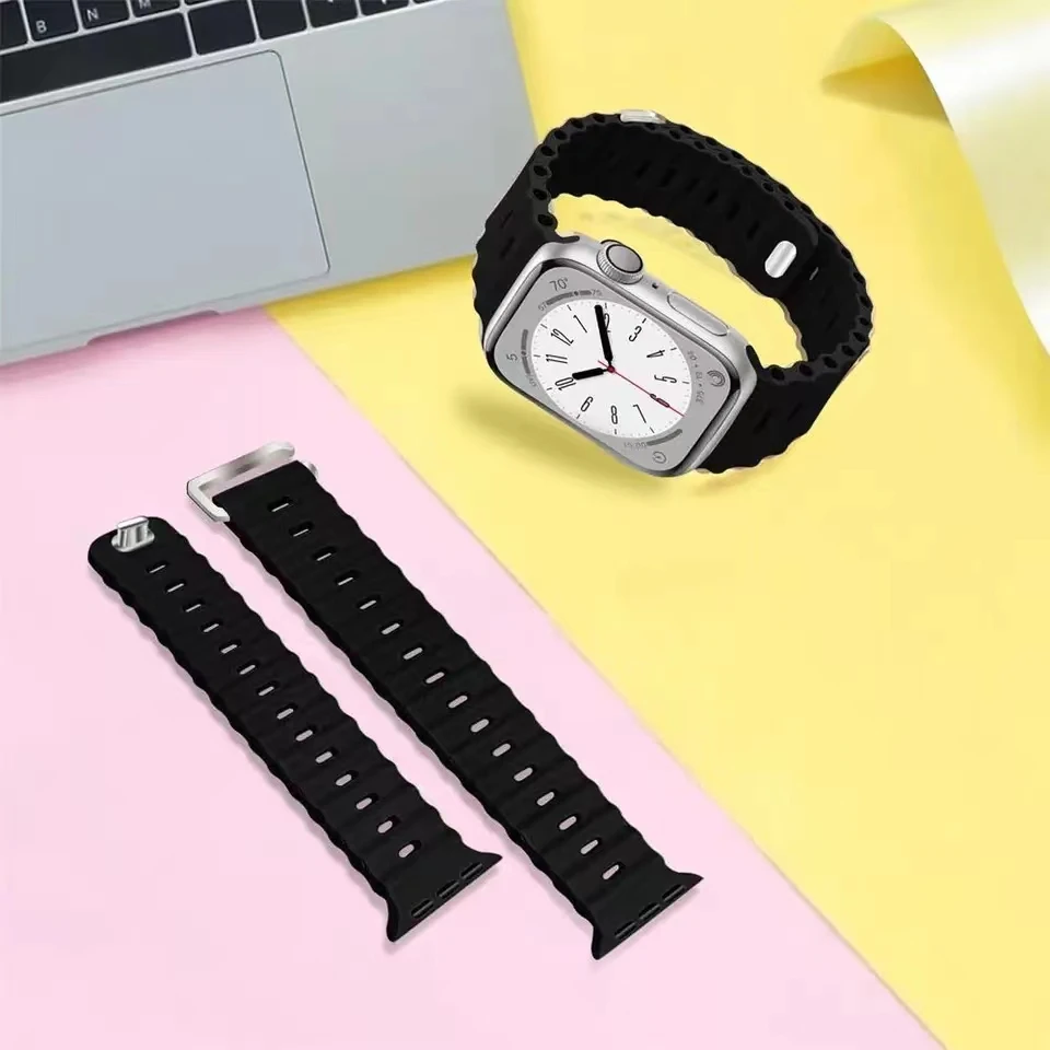 Siliconen Band Voor Apple Horloge 10 46Mm 42Mm Ultra 2 49Mm 9 8 7 45Mm 41Mm Dubbelknopen Stijl Band Voor Iwatch 6 5 4 3se 44Mm 40Mm