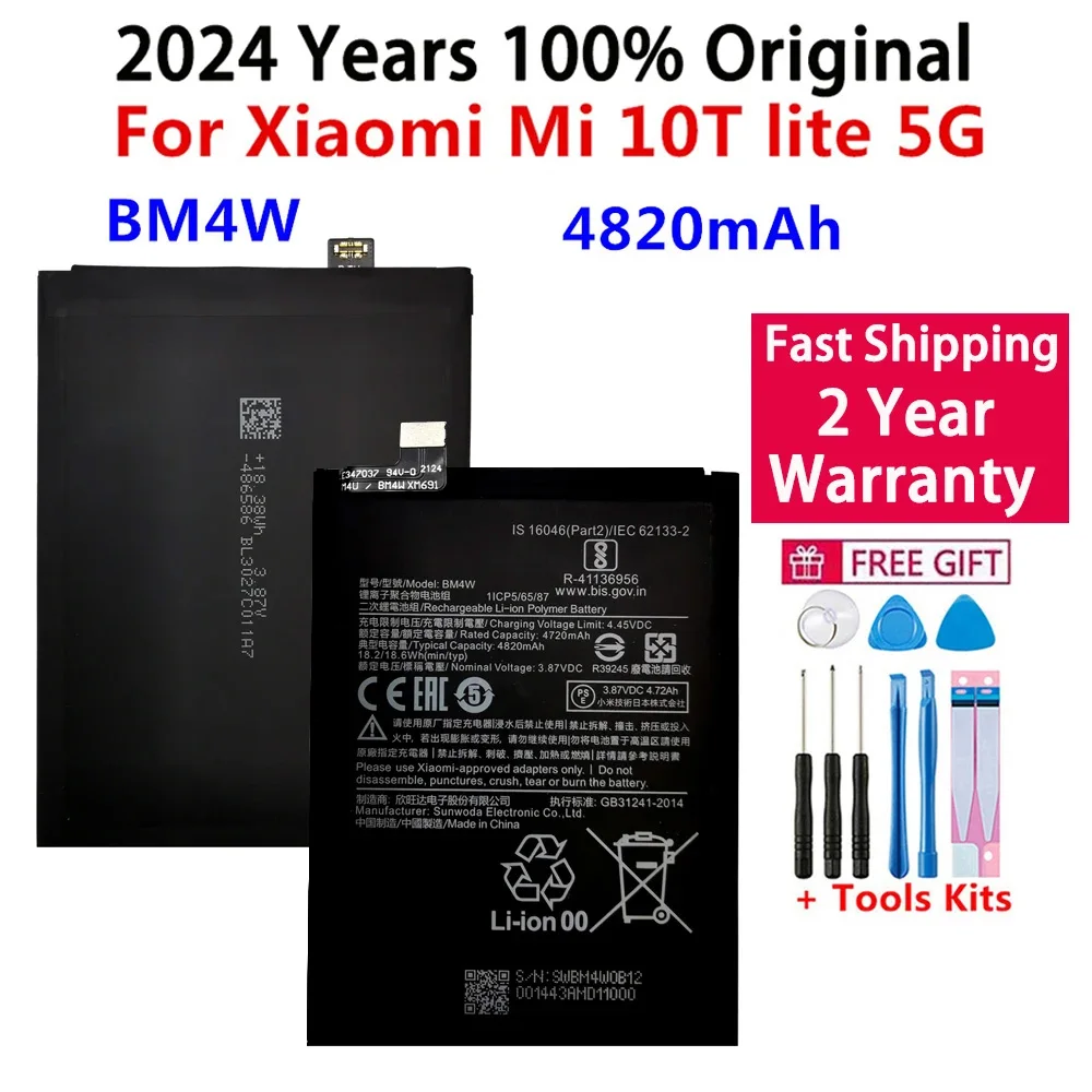 2024 Years 100% Original High Qulity 4820mAh BM4W Battery For Xiaomi Mi 10T lite 5G Batteries Bateria+ Free Tools Fast Shipping