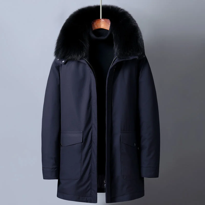 Uomo 2024 inverno nuovo parka caldo allentato di mezza età maschile giacche imbottite lunghe in cotone tinta unita capispalla con cappuccio spesso M104