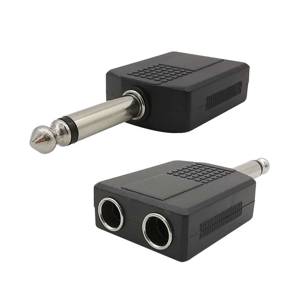 6.35mm 1/4 Inch Male TRS/TS Jack to Two Female Port Audio Adapter 6.5mm 1to2 Mono Stereo Interconnect Connector Plug for Guitar