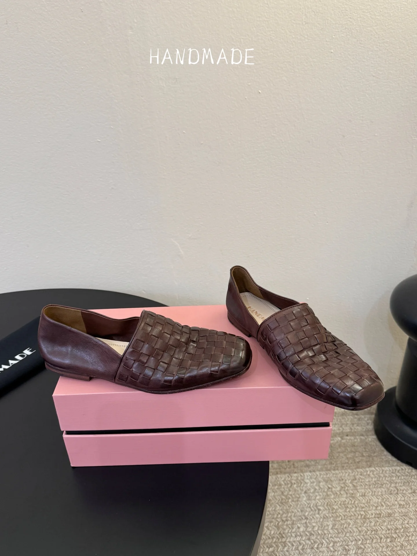 

Women Slip-on Loafers Handmade Leather Woven Shoes