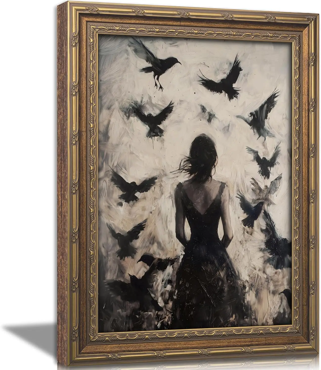 arte-de-parede-em-tela-com-moldura-para-halloween-pintura-gotica-de-mulher-com-corvos-decoracao-vintage-para-quarto-e-sala-de-estar-no-estilo-dark-academia