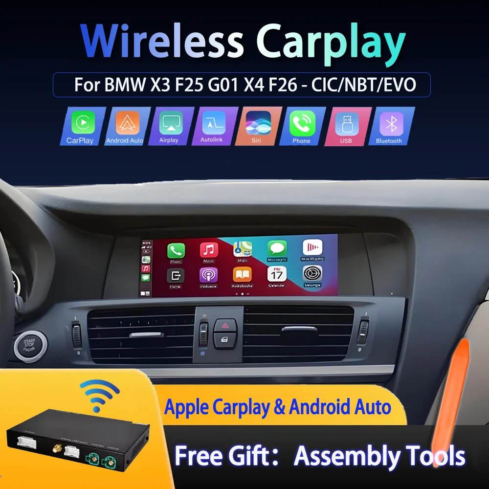 

Wireless CarPlay for BMW CIC, NBT, EVO System X3 F25 G01 X4 F26 2011-2020, with Android Mirror Link AirPlay USB Carplay Kits