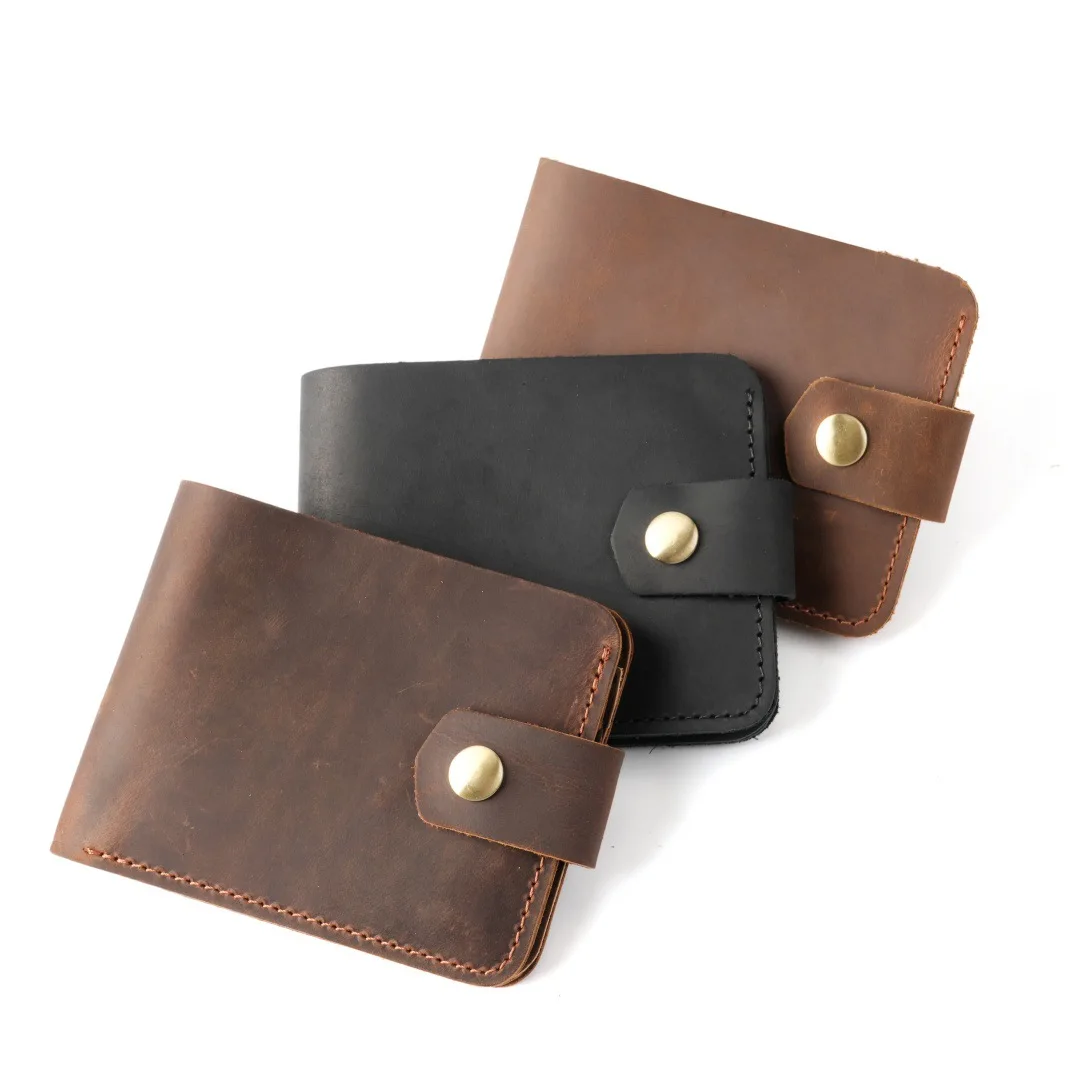 Men's Compact Short Wallet Genuine Leather Multi Card Slots Snap Closure Slim Men's Organizer Wallet