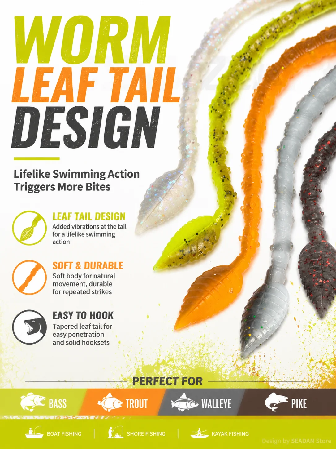Hopeblaze Floating Leaf Tail Senko Worm 11cm 8 Stück TPE Salzduft Weichköder für Wacky Neko Texas Rig Bass Zander Barsch Forelle – Detail 6