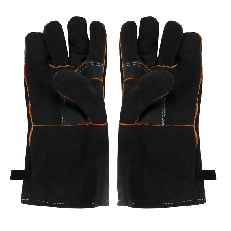 Hot Extreme Heat&Fire Resistant Gloves Leather With Stitching,Mitts Perfect For Fireplace,Stove,Oven,Grill,Welding,Bbq,Mig,Pot H