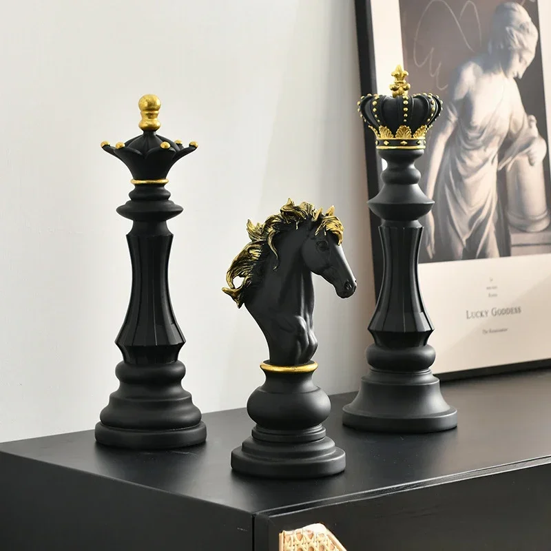 

New International Resin Chess Pieces Board Games Accessories,Home Interior Office Figurines King Queen Knight Statue Decor