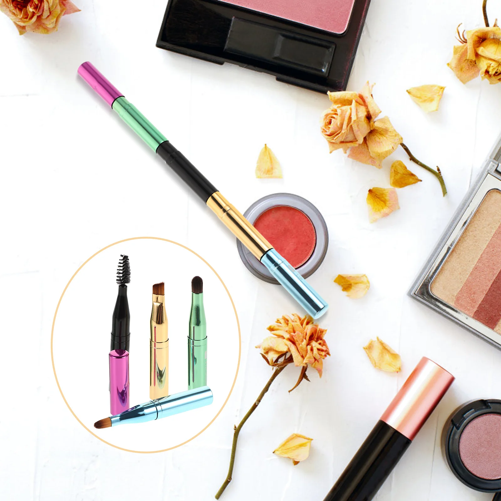 

1Set 4in1 Multifunctional Makeup Brush Set Eyebrow Lip Eyeshadow Portable Travel Makeup Tool Essential Brushes for Women