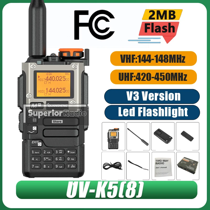 quansheng-uv-k5-8-v3無線機-144-148mhz-420-450mhz-fcc認証-2mbメモリ-大容量ストレージ-狩猟や登山に最適なポータブル無線機