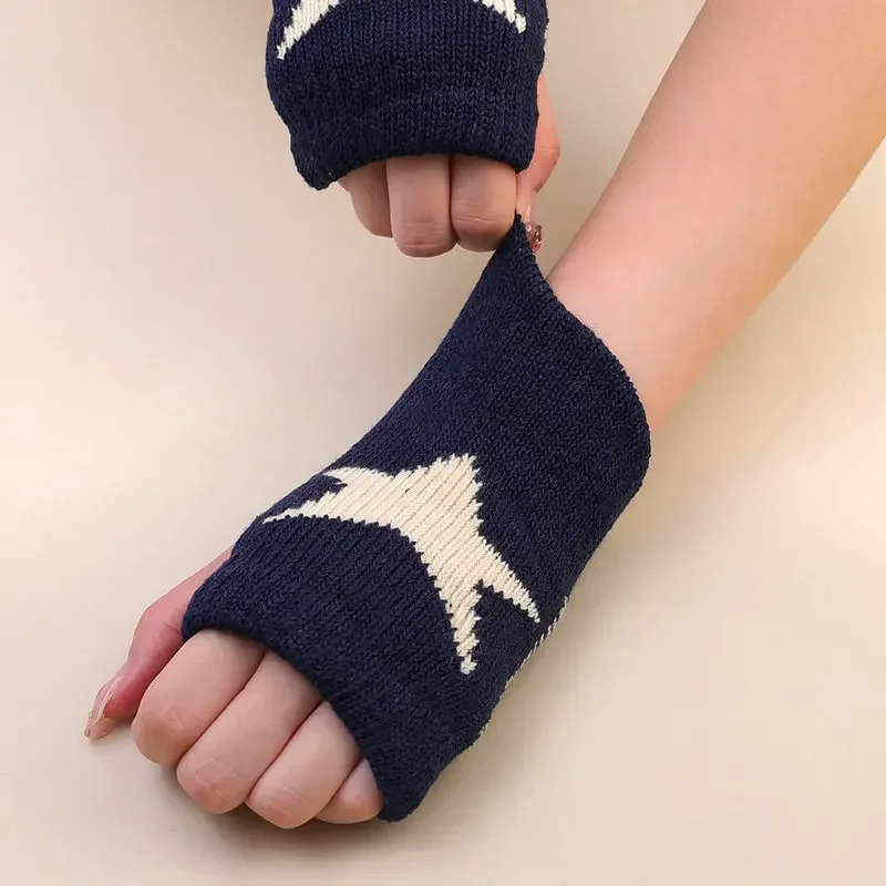 2024 Punk Y2K Knitted Woolen Gloves for Men Women Pentagram Half Finger Warm Soft Mittens Soft Star Hand Fingerless Gloves