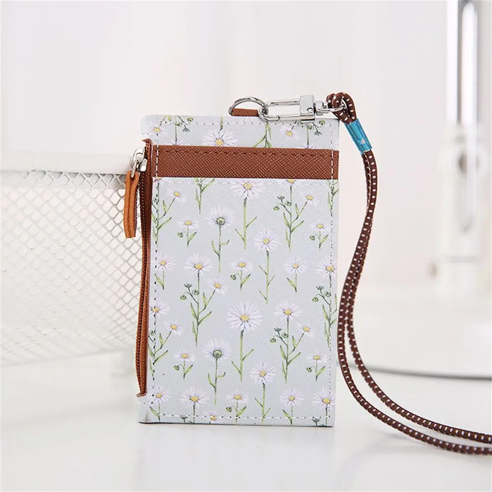 Women Meal Card Cover ID Bus Card Money Pocket Case Holders Coin Purse Zipper Bag Wallet With Lanyard