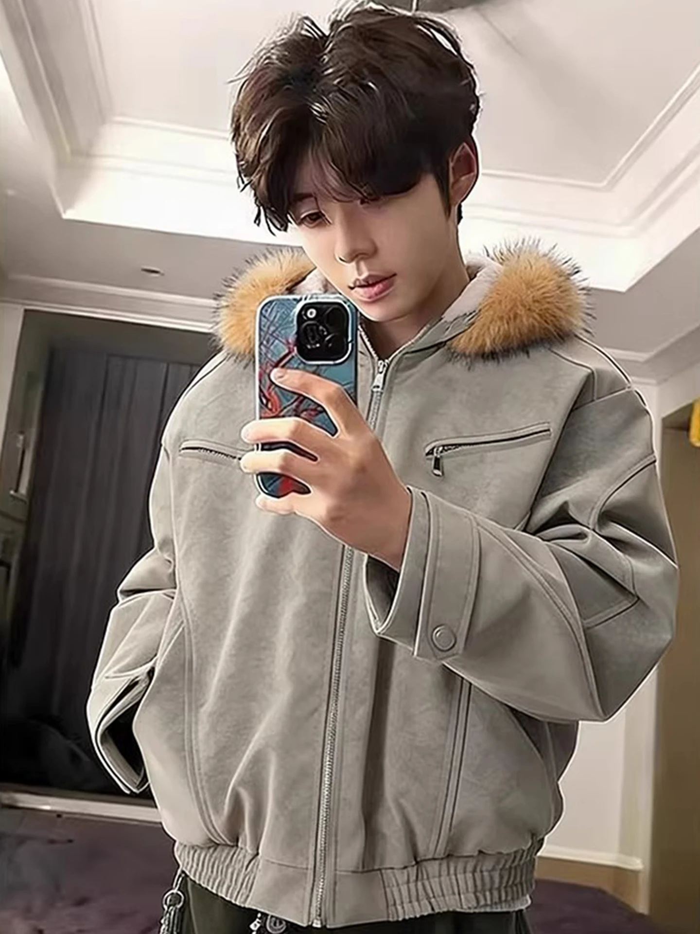 

Мужская зимняя рабочая куртка с отстегивающимся меховым воротником и капюшоном, хлопковая, в американском стиле, с принтом Mountain Eagle