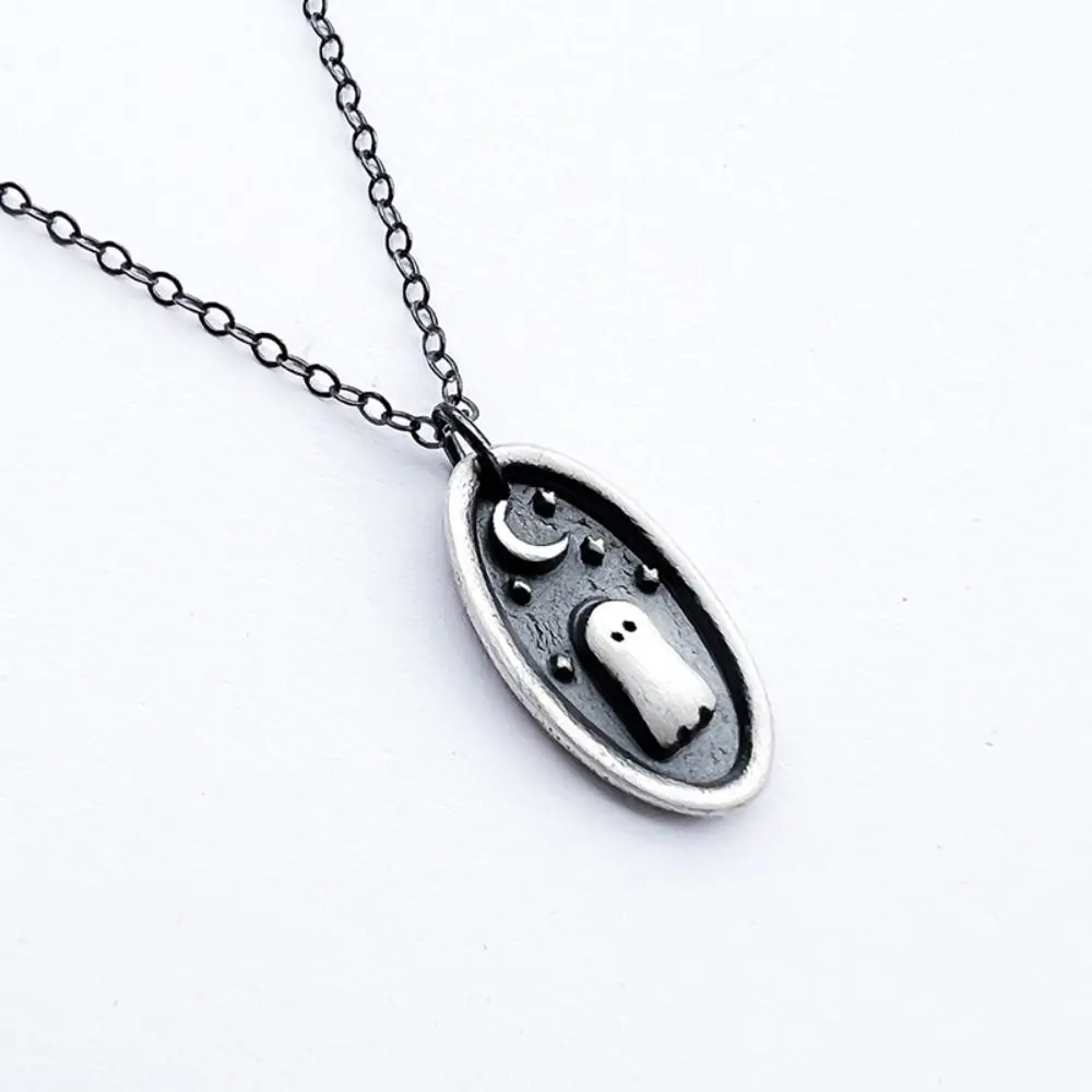 Fashion Cute Ghost Pendant Metal Jewelry Ghost Under the Moon Necklace Ghost Necklace